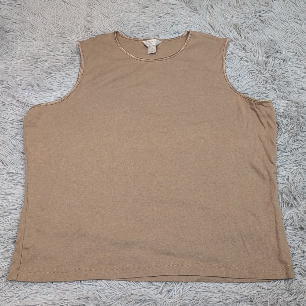 CJ Banks Shirt Womens 1X‎ Biege Top Lightweight Comfort Casual Sleeveless